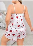 Büyük Beden Kalp Desen Pamuklu Şortlu Pijama Takımı