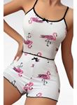 Pamuklu Beyaz Üstüne Pelikan Desen Fitilli Askılı Şortlu Pijama Takımı