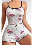 Pamuklu Beyaz Üstüne Pelikan Desen Fitilli Askılı Şortlu Pijama Takımı