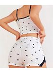 Pamuklu Beyaz Üstüne Siyah Kalp Desen Fitilli Askılı Şortlu Pijama Takımı
