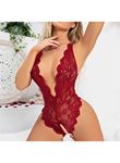 Bordo Özel Bölgesi Açık Dantel İşlemeli Fantezi Body