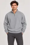 Erkek Üç İplik İçi Şardonlu Dik Yaka Yarım Fermuarlı Kışlık Sweatshirt - Grİ