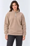 Polar Dik Yaka Yarım Fermuarlı Uzun Kollu Regular Fit Kışlık Sweatshirt - Bej