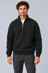 Erkek Üç İplik İçi Şardonlu Dik Yaka Yarım Fermuarlı Kışlık Sweatshirt - Siyah