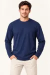 Erkek Modal Yumuşak Dokulu Bisiklet Yaka Uzun Kollu Tişört Sweatshirt - Lacivert