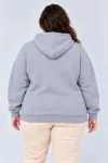 Battal Büyük Beden Üç İplik İçi Şardonlu Kapüşonlu Kanguru Cepli Kışlık Sweatshirt - Gri