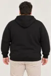 Erkek Battal Büyük Beden Üç İplik İçi Şardonlu Kapüşonlu Tam Fermuarlı Kışlık Sweatshirt - Siyah