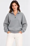 Üç İplik İçi Şardonlu Dik Yaka Yarım Fermuarlı Kışlık Sweatshirt - Grİ