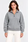 Üç İplik İçi Şardonlu Dik Yaka Yarım Fermuarlı Kışlık Sweatshirt - Grİ