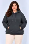 Battal Büyük Beden Üç İplik İçi Şardonlu Kapüşonlu Kanguru Cepli Kışlık Sweatshirt - Füme