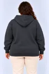 Battal Büyük Beden Üç İplik İçi Şardonlu Kapüşonlu Kanguru Cepli Kışlık Sweatshirt - Füme