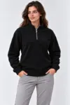 Polar Dik Yaka Yarım Fermuarlı Uzun Kollu Regular Fit Kışlık Sweatshirt - Siyah
