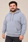 Erkek Battal Büyük Beden Üç İplik İçi Şardonlu Kapüşonlu Kanguru Cepli Kışlık Sweatshirt - Gri