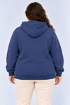Battal Büyük Beden Üç İplik İçi Şardonlu Kapüşonlu Kanguru Cepli Kışlık Sweatshirt - Lacivert