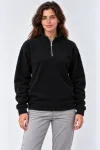 Polar Dik Yaka Yarım Fermuarlı Uzun Kollu Regular Fit Kışlık Sweatshirt - Siyah
