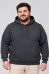 Erkek Battal Büyük Beden Üç İplik İçi Şardonlu Kapüşonlu Kanguru Cepli Kışlık Sweatshirt - Füme