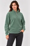 Polar Dik Yaka Yarım Fermuarlı Uzun Kollu Regular Fit Kışlık Sweatshirt - Mint Yeşili