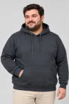 Erkek Battal Büyük Beden Üç İplik İçi Şardonlu Kapüşonlu Kanguru Cepli Kışlık Sweatshirt - Füme