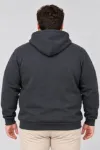 Erkek Battal Büyük Beden Üç İplik İçi Şardonlu Kapüşonlu Kanguru Cepli Kışlık Sweatshirt - Füme