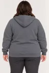 Battal Büyük Beden Üç İplik İçi Şardonlu Kapüşonlu Tam Fermuarlı Kışlık Sweatshirt - Füme