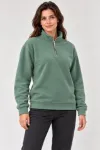 Polar Dik Yaka Yarım Fermuarlı Uzun Kollu Regular Fit Kışlık Sweatshirt - Mint Yeşili