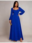 Kadın Uzun Kollu Kalp Yakalı Yırtmaçlı Uzun Ithal Krep Elbise