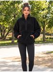 Kadın Yarım Fermuarlı Kanguru Cepli Peluş Wellsoft Sweatshirt